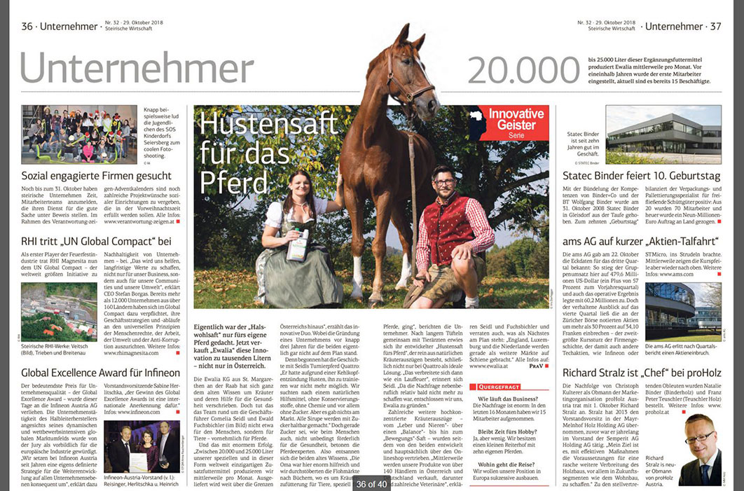 Zeitungsartikel Ewalia Hustensaft für das Pferd